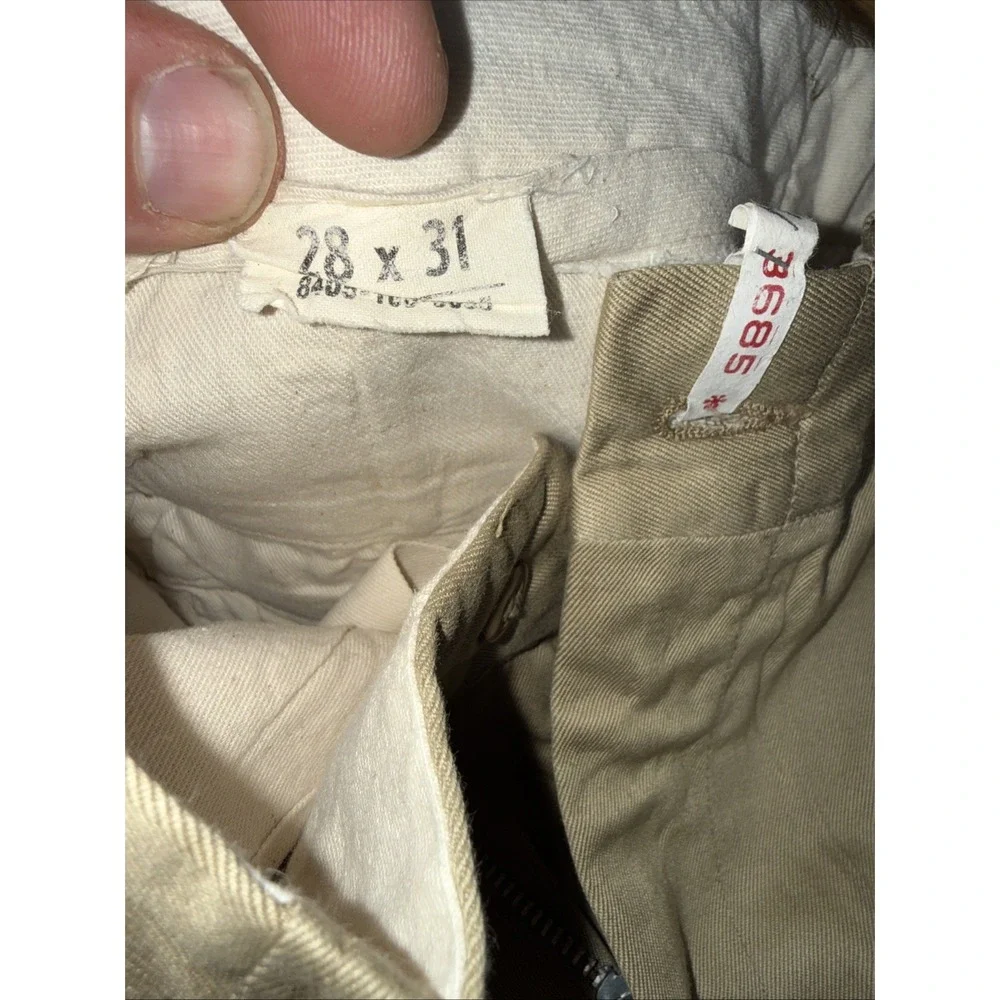 Vintage 1950s Military Army Khaki Chinos 28x31 Gripper Zipper Straight Leg Pants